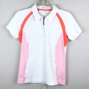 Nike Golf Fit Dry Pink White Coral Quarter‑Zip Polo Sz XS • Performance • EUC